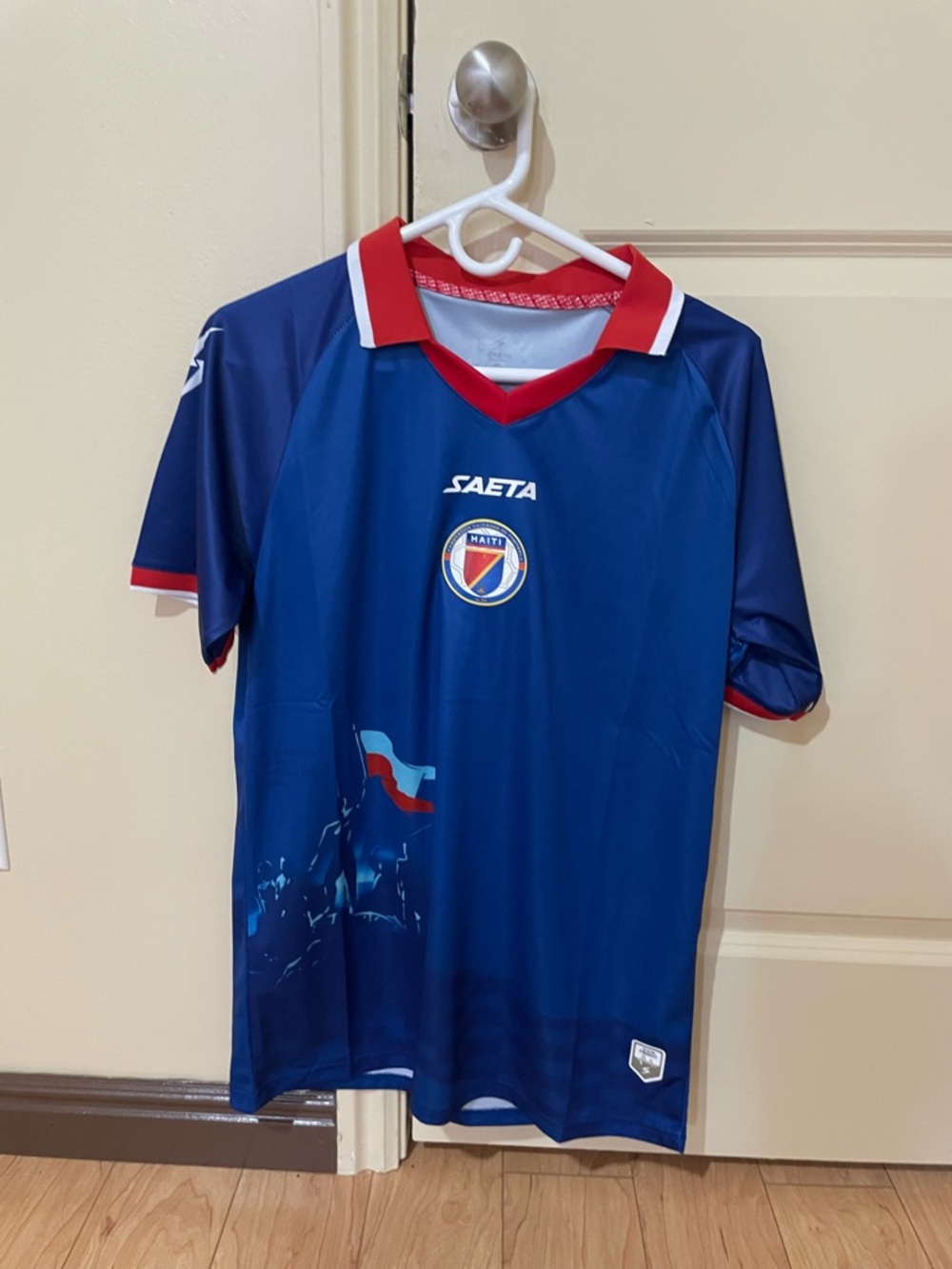 Haiti Saeta Blue National Team Soccer Jersey with Red Collar